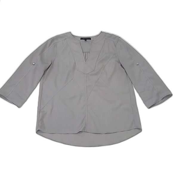 BCBGMaxAzria Flowy Blouse V-Neck Pullover Tunic Top Roll-Tab Quarter Long Sleeve - Picture 2 of 16